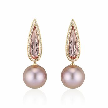 Earrings in gold, diamond, precious gemstone and pearls 
