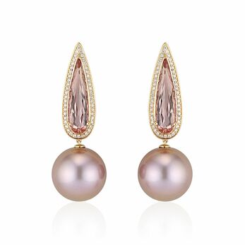 Earrings in gold, diamond, precious gemstone and pearls 