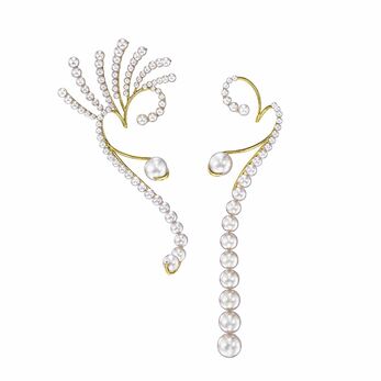 Ear cuffs pearl and yellow gold 