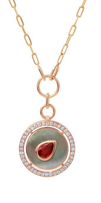 Necklace in ruby, mother-of-pearl and diamond