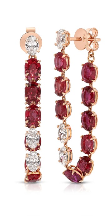 Loop earrings in gold, ruby and diamond 