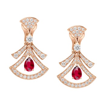 Earrings in gold, ruby and diamond