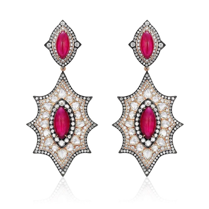 One Of A Kind Magic Wand Earrings in rubies and diamonds