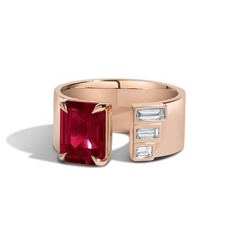 Gap Band ring in gold, ruby and diamonds 