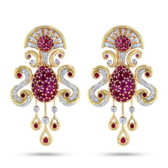 Majestic Qajar earrings in gold, rubies and diamonds