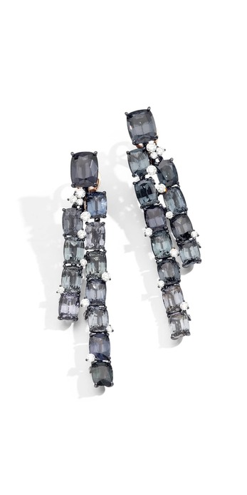2022 La Gioia di Pomellato Cascade Gris Earrings in titanium, rose gold, grey spinel and diamond