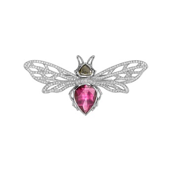 White gold, spinel, and diamond Pave Bee Brooch