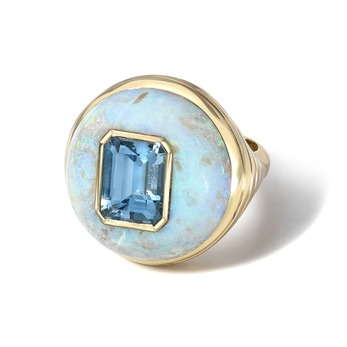 Lollipop opal and aquamarine ring