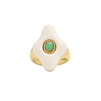 Madison Opal & Fossilized Mastodon Tusk ring featuring an Ethiopian opal