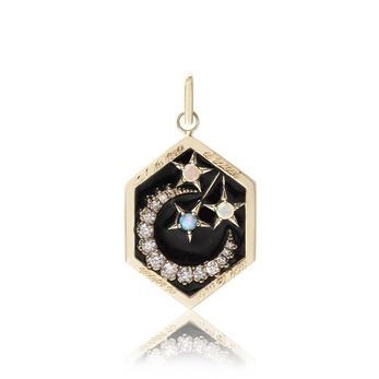 Enamel Moon Love Token pendant in opal, enamel and diamond