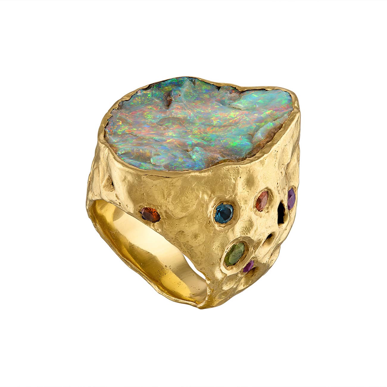 Opal and coloured sapphire ring