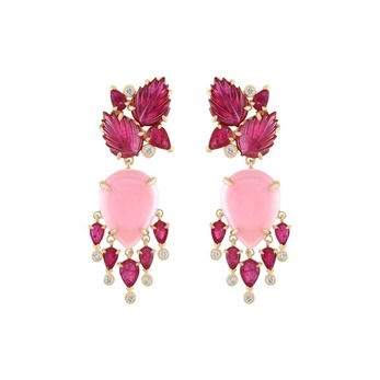 pink opal, carved ruby and diamond earrings from the Rock collection