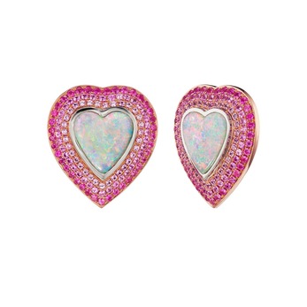 one of a kind Odette II Studs in australian opal and pink sapphire