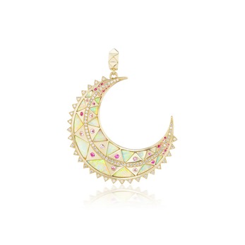 Major Moon in white opal, pink sapphire pendant 