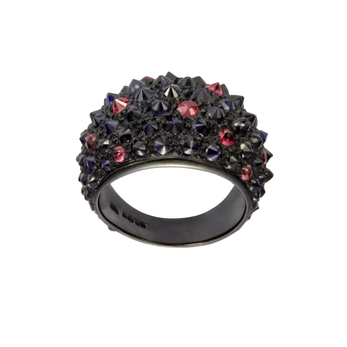 Hannah Martin ring in yellow gold plated with black rhodium, sapphire and ruby