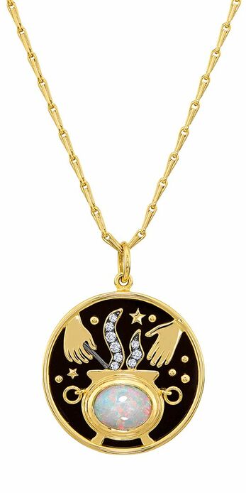 Abracadabra pendant in yellow gold. opal and diamond