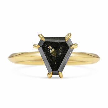 X - Proteus ring in yellow gold and shield cut grey diamond