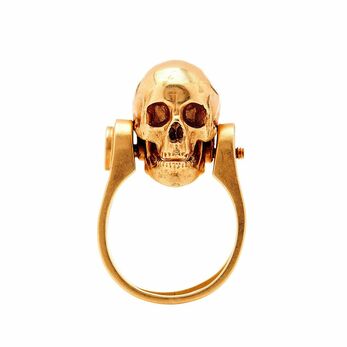 Yellow Gold Skull Ring with a Moving Jaw 