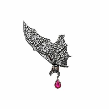 Bat Ear Cuff in white gold, hot enamel, ruby and diamonds 