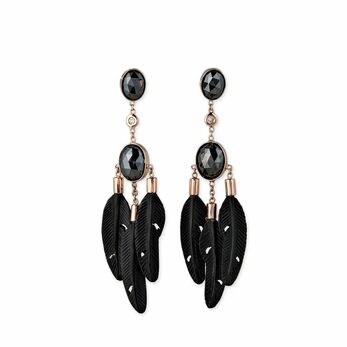 Hematite Black Feather earrings in yellow gold