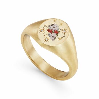 Gemini Signet ring in gold, enamel and diamond