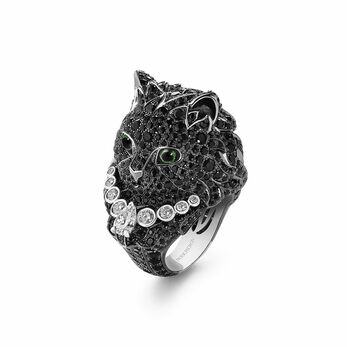 Wladimir ring in white gold, black sapphires, tsavorites and diamonds