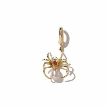 Spider pendant in yellow gold, pearl and ruby