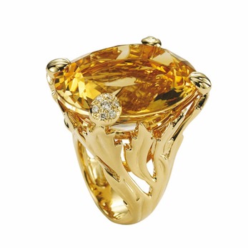 Miss Dior ring in yellow gold, diamond and citrine
