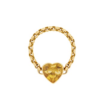 Heart Chain ring in yellow gold and citrine