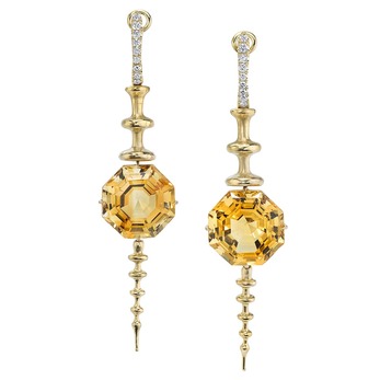  Oak Large Chrona Totem earrings in yellow gold, diamond and citrine