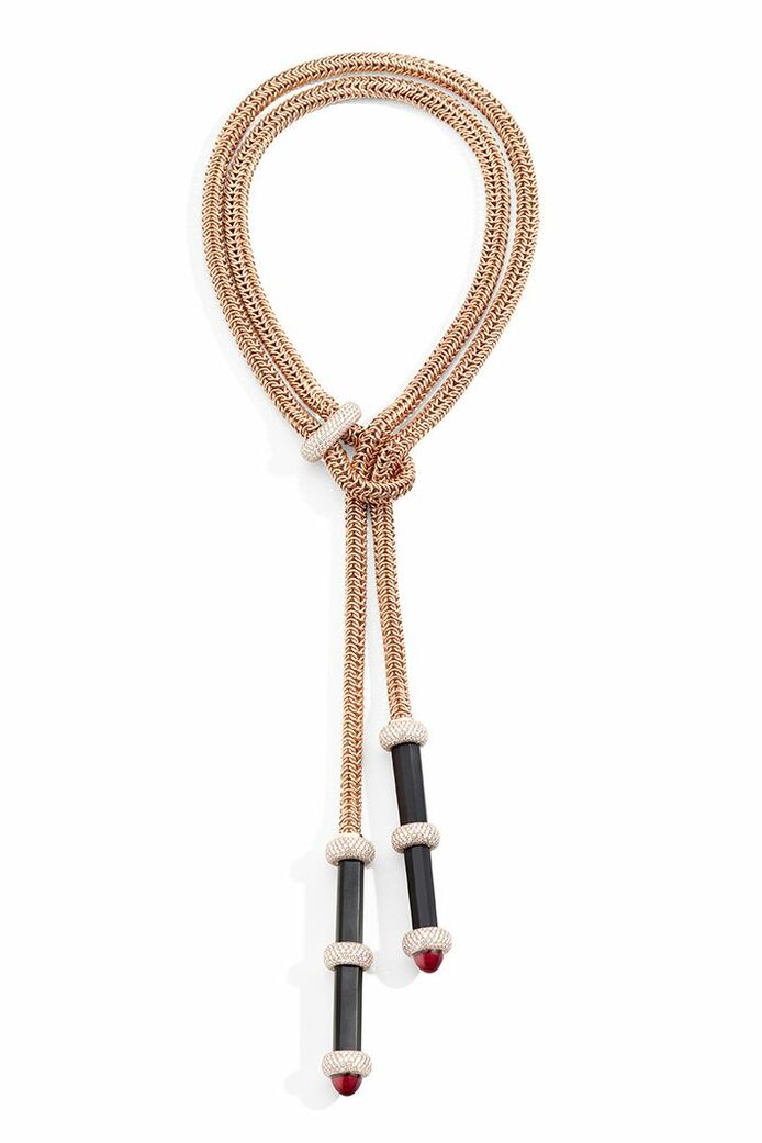 Pomellato Velvet Tie Chain necklace from the La Gioia di Pomellato High Jewellery collection in rose gold, diamond, jet and red garnet