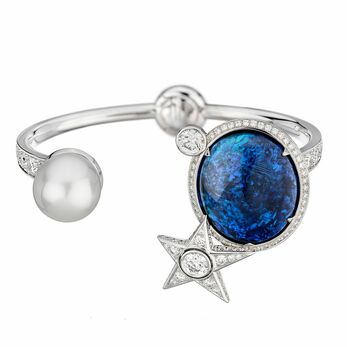 White gold, pearl, opal and diamond ring