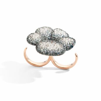 Flower Power High Jewellery ring from the La Gioia di Pomellato High Jewellery collection in rose gold, grey sapphire, diamond and blue and grey spinel