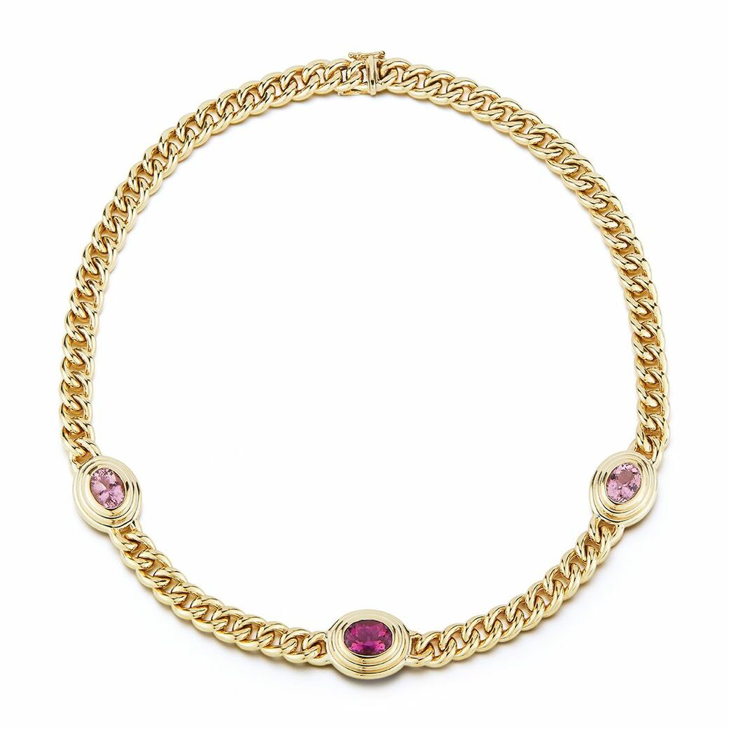Triple Honey Tourmaline Link necklace in gold and tourmaline