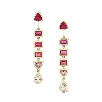 Serendipity earrings in gold and ombre dark to light pink tourmaline and morganite