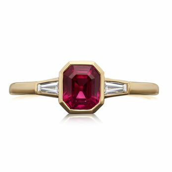 Gold, ruby and diamond ring