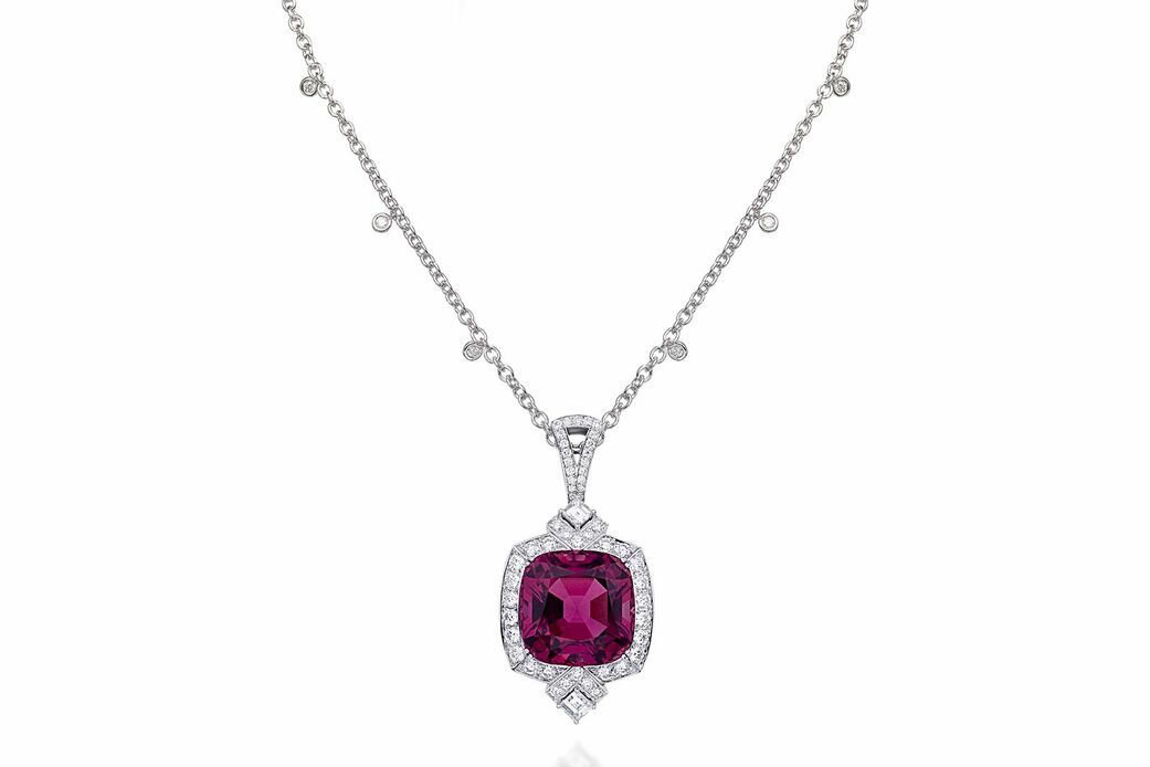 White gold, pink tourmaline and diamond necklace