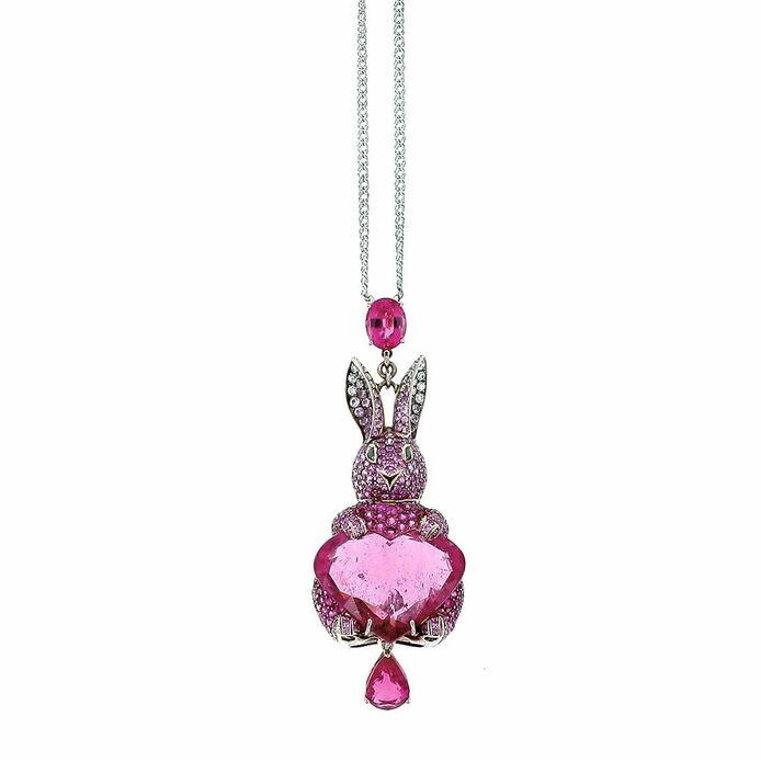 Lapin Rose necklace in white gold, tourmaline, pink sapphire and diamond 