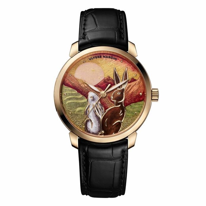 Special Edition Classico Rabbit watch in rose gold, ruby, Champlevé enamel and cloisonné enamel