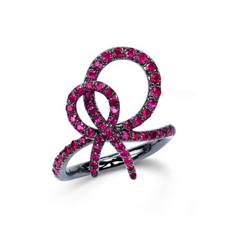 Love Knot Ruby Ring in rhodium plated gold and rubies