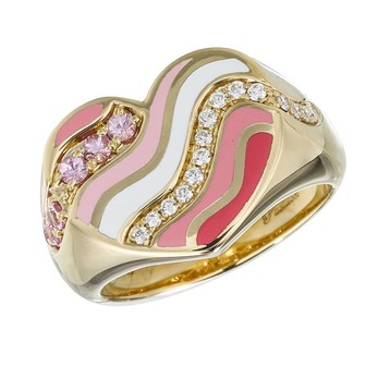 Heart pinky ring in gold, enamel and diamond