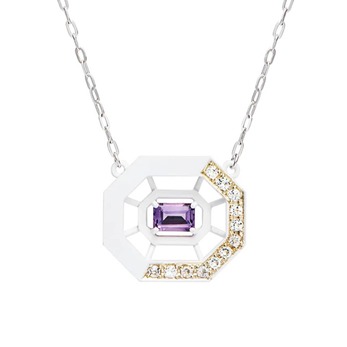 Gold, amethyst, enamel and diamond necklace 