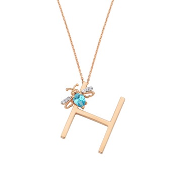 H Pendant in gold, aquamarine and diamond