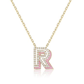 Silhouette R pendant in gold, enamel and diamond 