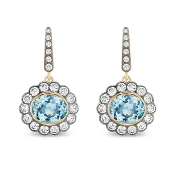 Earrings in gold, aquamarine and diamond