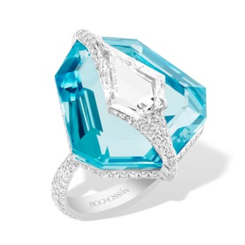 Ring in white gold, aquamarine and diamond