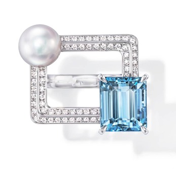 Ring in white gold, aquamarine and diamond 