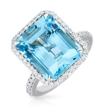 Ring in white gold, aquamarine and diamond 