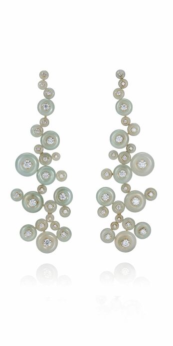 Surround Nebula earrings in gold and Milky Aquamarine