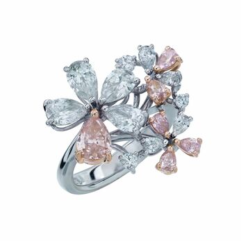 White gold, pink diamond and white diamond ring